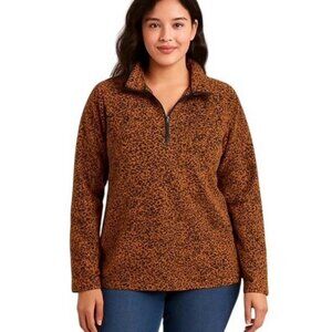 Lands' End Fleece Quarter Zip Pullover Animal Print LARGE (5858)